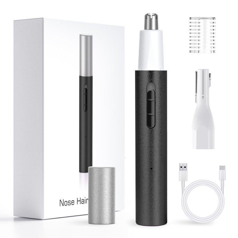 Ginity Ear and Nose Hair Trimmer for Women & Men, 2-in-1 Rechargeable Painless Facial & Eyebrow Hair Remover Tool, Electric Clipper with Dual-Edge Blades, Easy to Clean-Black
