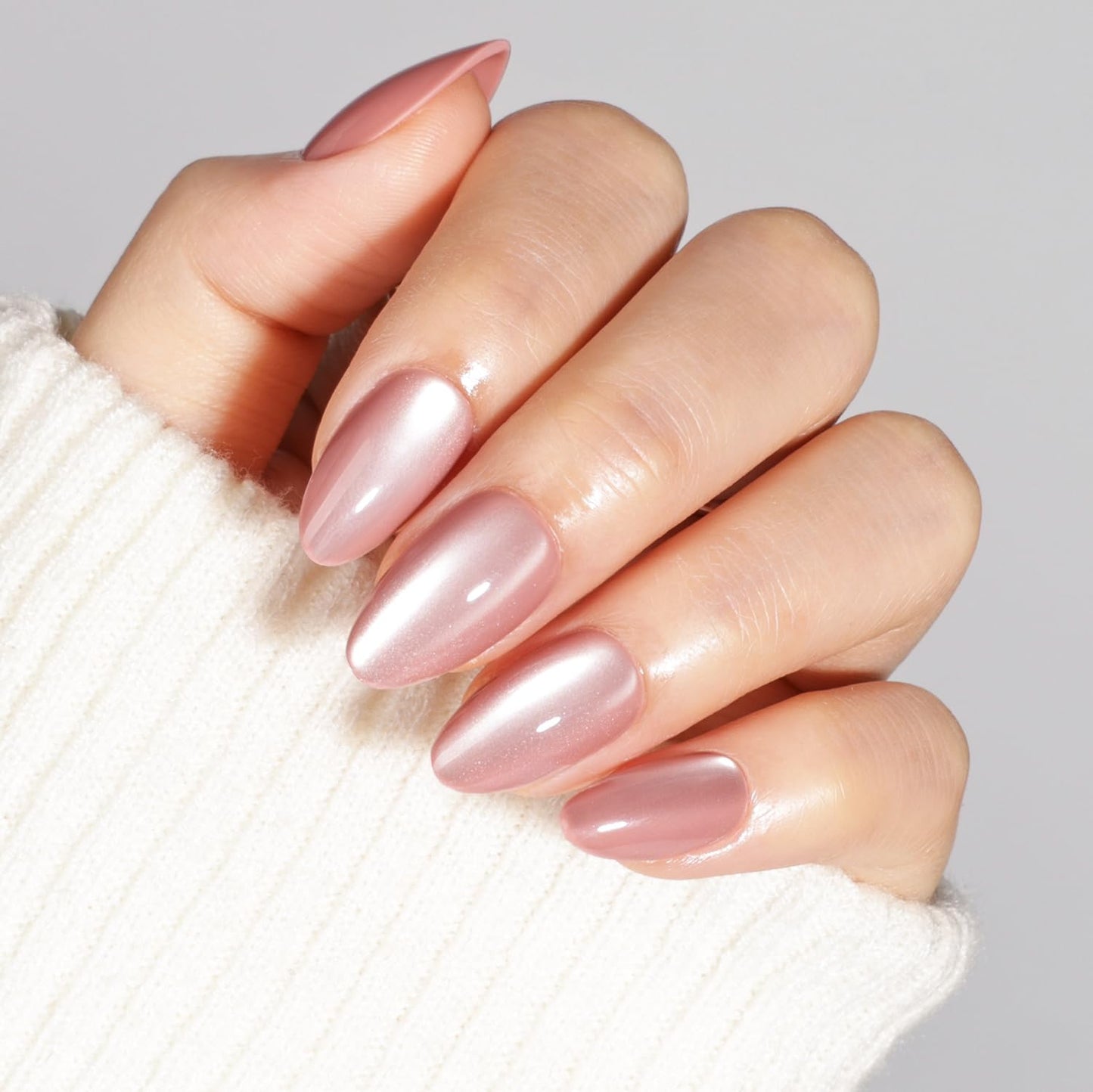 WiniBeauty Cat Eye Press On Nails - Mauve Short Almond Fake Nails, CatEye Press On Nails Reusable Stick On Nails in 16 Sizes, 32pcs False Nail Kit for Women & Girls (Metallic Mauve)