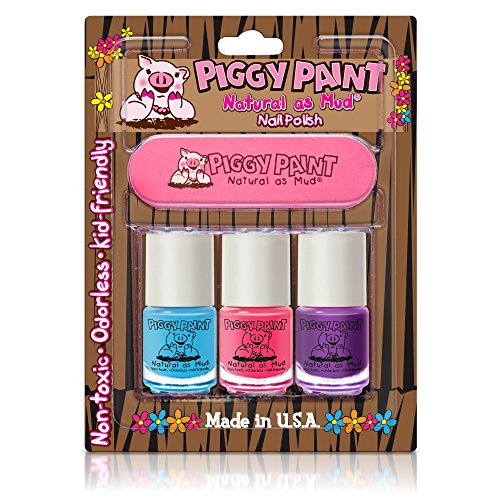 Piggy Paint Non-Toxic Nail Polish 3-Piece Gift Set with Nail File