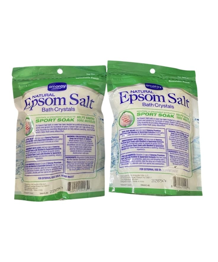 Amoray Epsom Salt Bath Crystals with Menthol & Spearmint - 16oz Pack for Muscle Relief