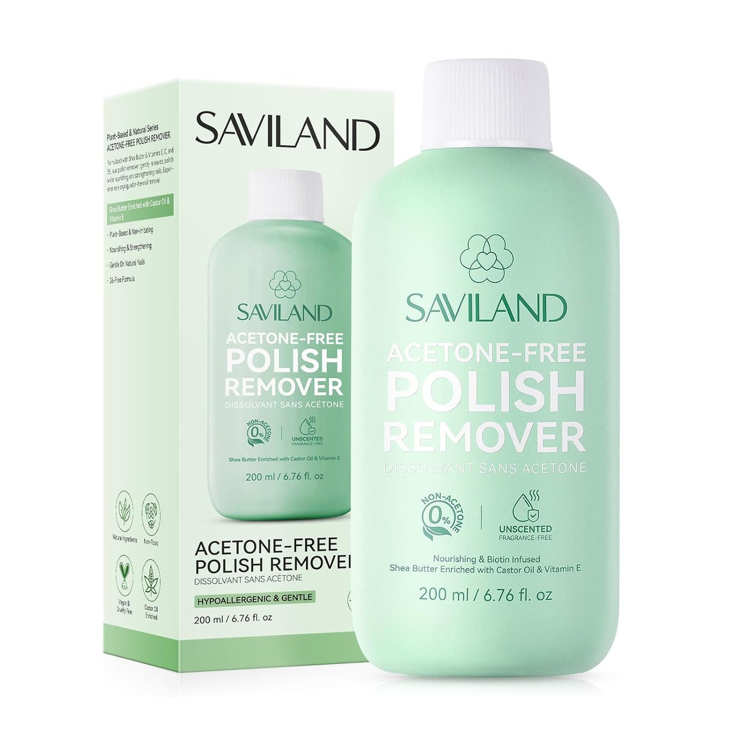SAVILAND Nail Polish Remover - 200 ML Non-Acetone Formula with Shea Butter & Castor Oil | Gentle for Home Salon Use