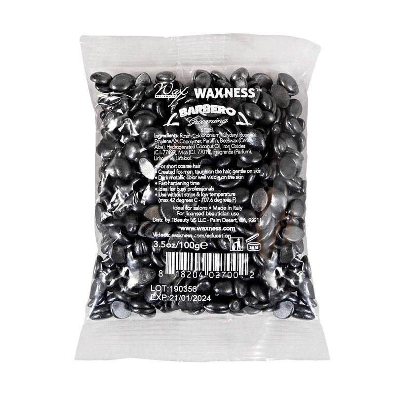 Waxness Barbero Steel Hard Wax Beads Sample Size 3.5 oz (100 g) – Stripless Hard Wax for Men’s Grooming, Effective on Coarse Hair, Smooth Application, Professional Use – Made in Italy