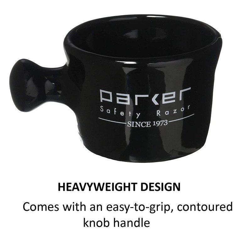 Parker Deluxe Stoneware Apothecary Shaving Mug – for use with up to 3” Shave Soaps and Lathering Shave Creams – Handmade in the USA (Black)