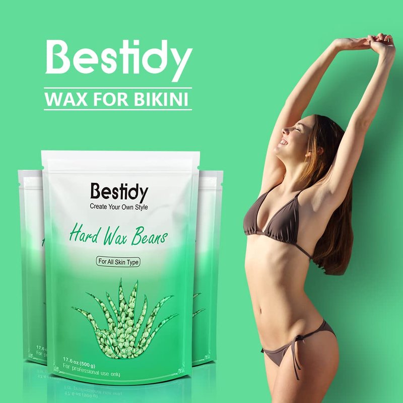 Bestidy Wax Beads, Bagged 500g/1.1lb/17.6oz, Waxing beans for Hair Removal, Women Men, Home Waxing for All Body and Brazilian Bikini Areas Green