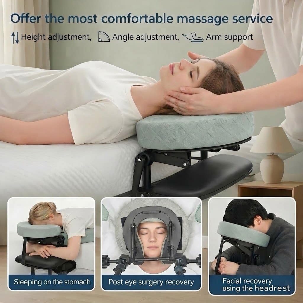 Massage Headrest for Bed - Ergonomic Face Cradle with Arm Rest & Foam Pillow | PU Leather Comfort