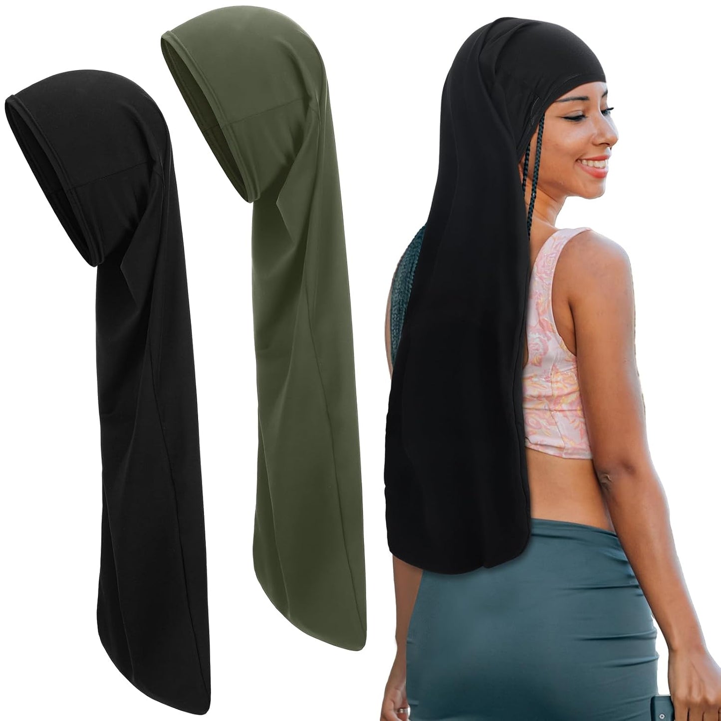 Jumbo Dreadlock Cap - 2 Pcs Hair Wraps for Men & Women | 37-Inch Black & Gray Sleeping Accessories