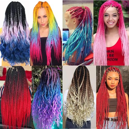 24 Inch Ombre Braiding Hair Extensions Black to Red - 6 Packs