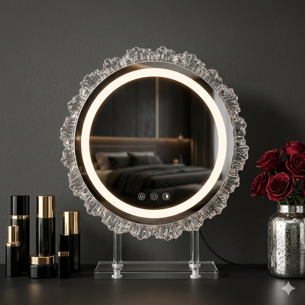 Hollywood Round Vanity Mirror - 16-Inch Dimmable Makeup Mirror with 3-Color LED Light Modes | 360Β° Rotating Design