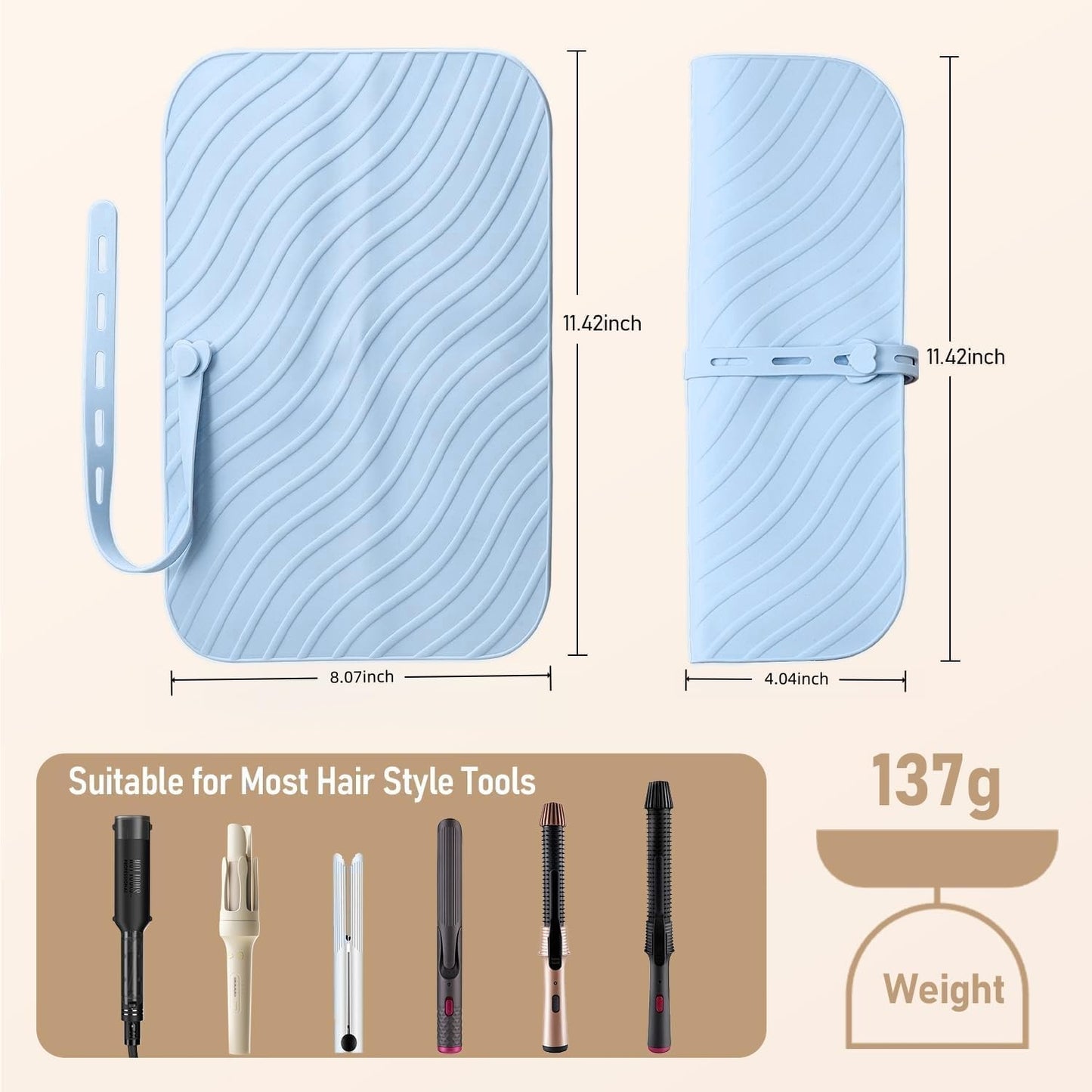 Oversize Silicone Heat Resistant Mat Pouch – 2 in 1 Portable Travel Storage Bag for Curling Iron, Flat Iron, Hair Straightener and Hot Styling Tools (Blue)