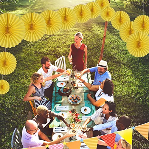 Yellow Party Hanging Paper Fans DIY Set - 12pcs for Weddings & Events