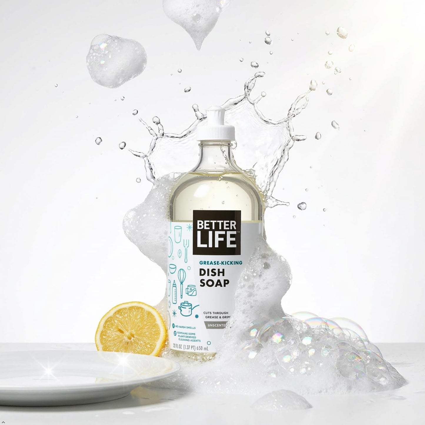 Better Life Dish Soap - Liquid Dishwashing Soap with Vitamin E and Aloe for Home & Kitchen Sink - No Gloves Required Kitchen Soap for Sensitive Skin - 22oz (Pack of 2) Unscented