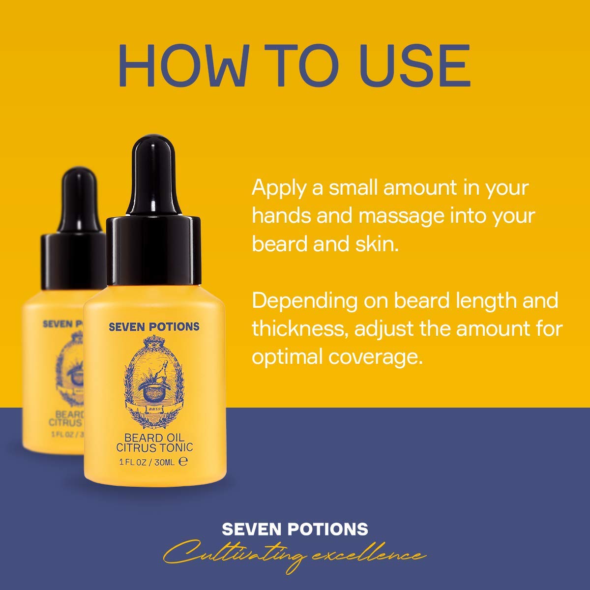 SEVEN POTIONS Natural Beard Oil for Men 1 FL OZ / 30ml — Fresh & Citrus Beard Softener & Conditioner — Vegan Conditioning Oil That Helps Prevent Itch & Dandruff (Citrus Tonic)