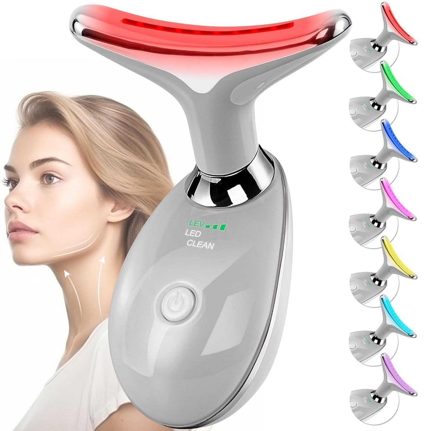 Red Light Therapy Facial Massager - 7 Color Sculpting Wand for Face & Neck | Perfect Gift for Women, Moms & Friends (Rose Gold)