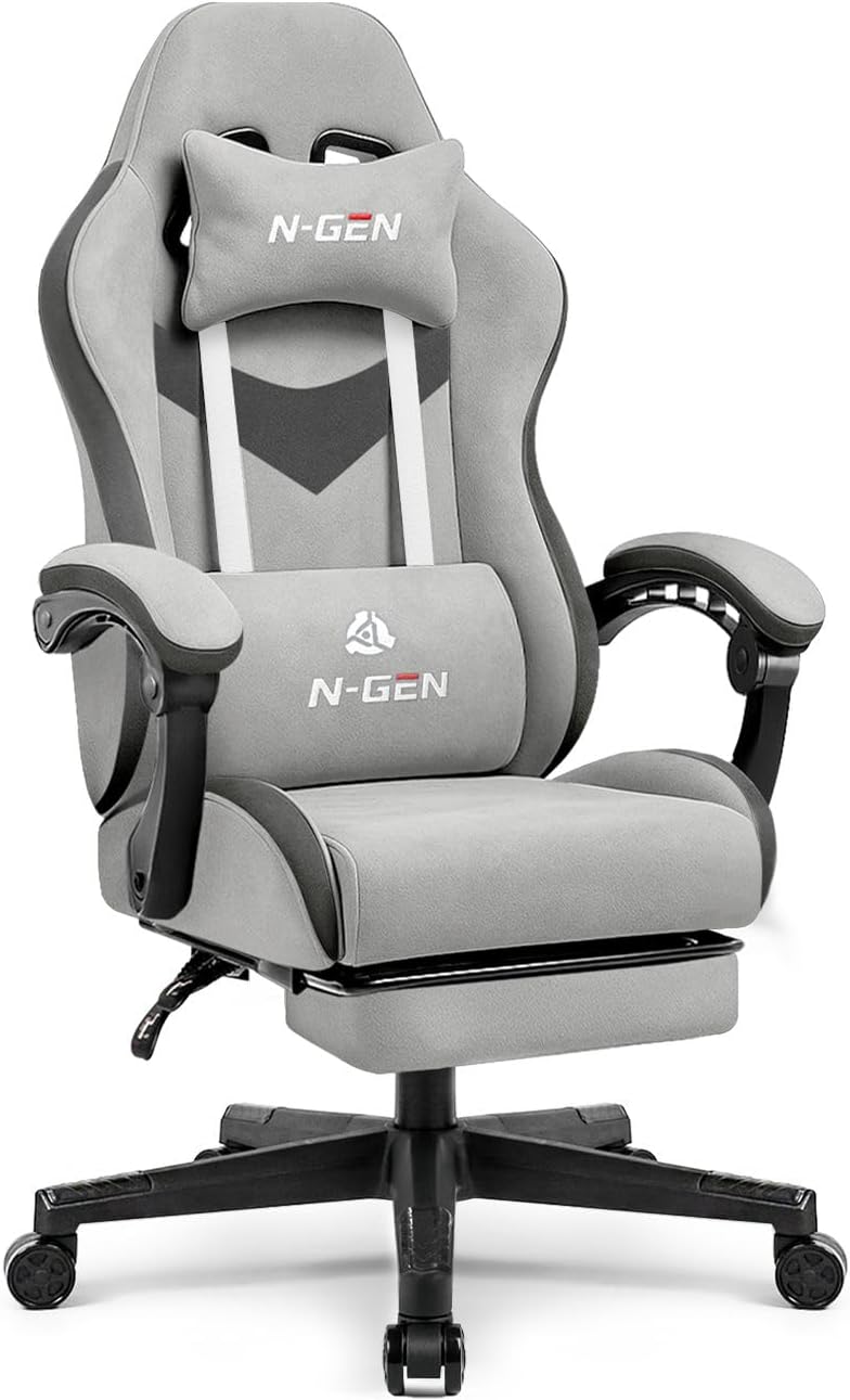 N-GEN Gaming Chair - Ergonomic Video Gaming Chair with Footrest & Lumbar Support | Adjustable High Back in Carbon Black