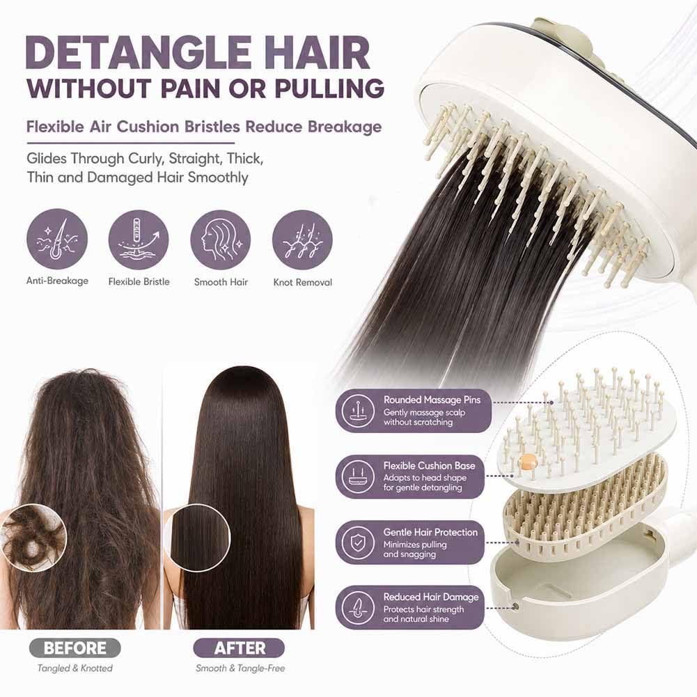 Electric Spray Air Cushion Massage Comb, 3-in-1 Rechargeable Steam Hair Brush with Water Mist, Self-Cleaning Anti-Tangle Air Cushion Comb, Anti-Frizz Hydrating Hair Brush for Dry Damaged Hair (Pink)