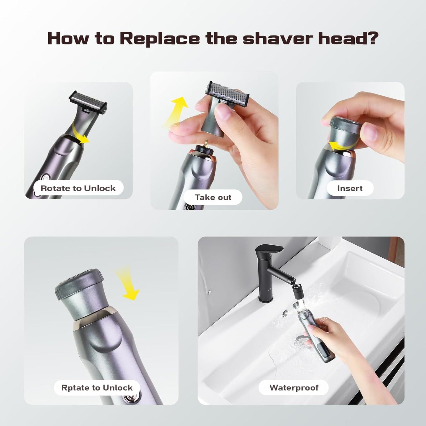 Men's Back Shaver - Rechargeable LED Display Trimmer | IPX7 Waterproof, Safety Lock, Ink Black