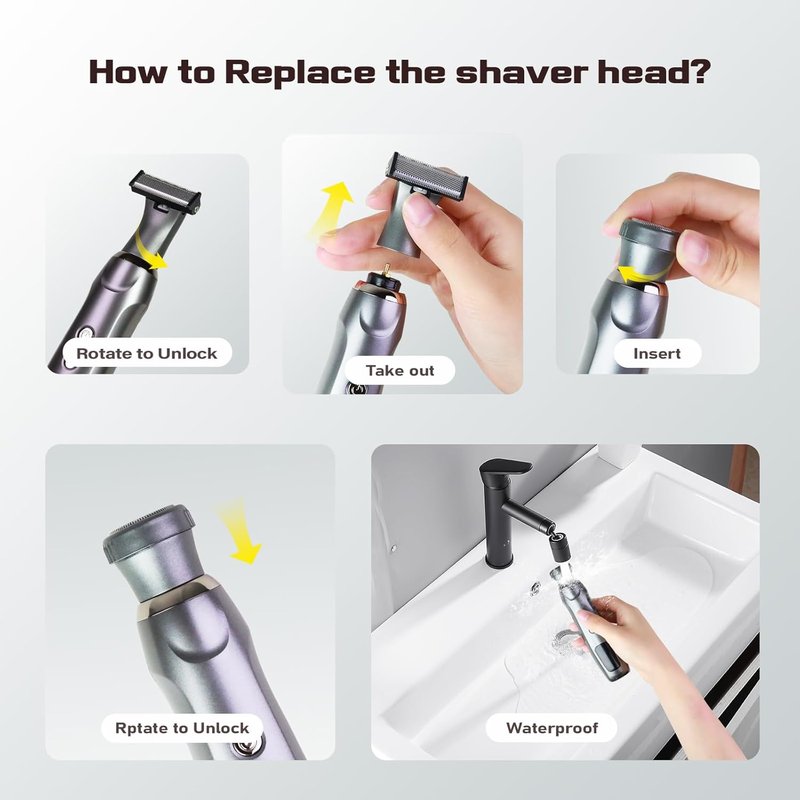 Men's Back Shaver - Rechargeable LED Display Trimmer | IPX7 Waterproof, Safety Lock, Ink Black