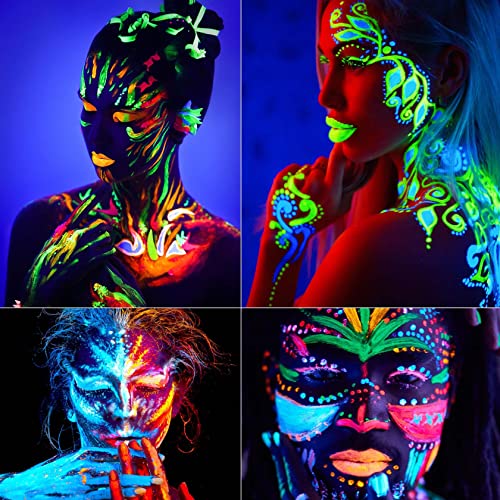 BKPPLZP Multicolor Glow in the Dark Face & Body Paint Set Neon Makeup for Parties