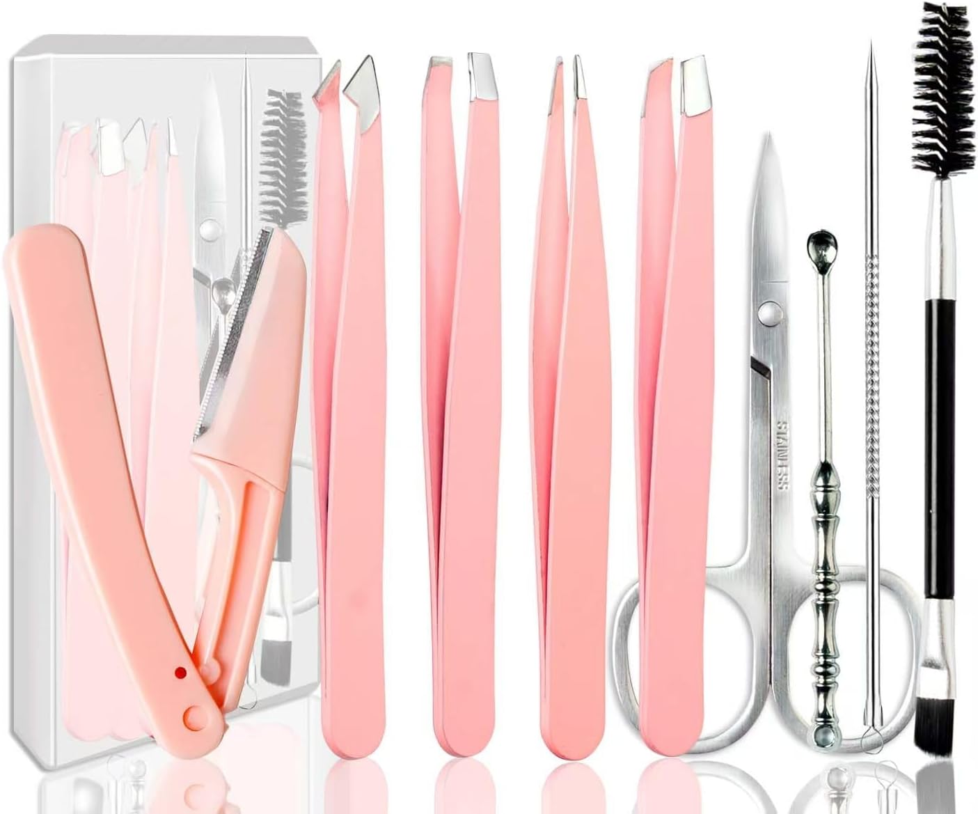 Professional Stainless Steel Tweezers Set for Women | Eyebrow & Facial Hair Removal Kit - 10-Piece Black Beauty Set