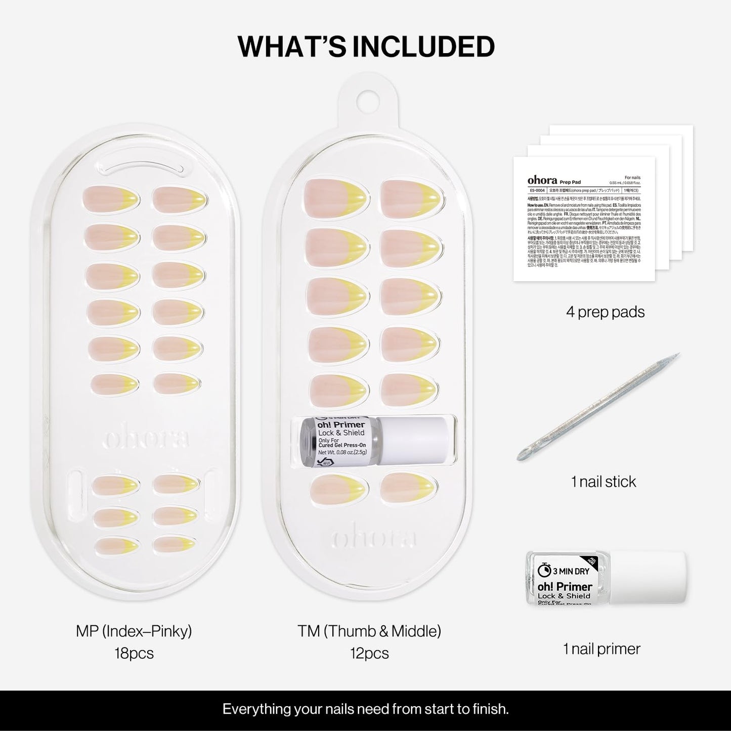 ohora Gel Press On Nails (NP Lemon Chrome) | Medium Almond, Chrome French, Yellow | 100% Real Gel, No UV Lamp, No Glue, Non-Toxic | 15 Sizes, 30 Tips | 14-Day Waterproof, Beginner Friendly
