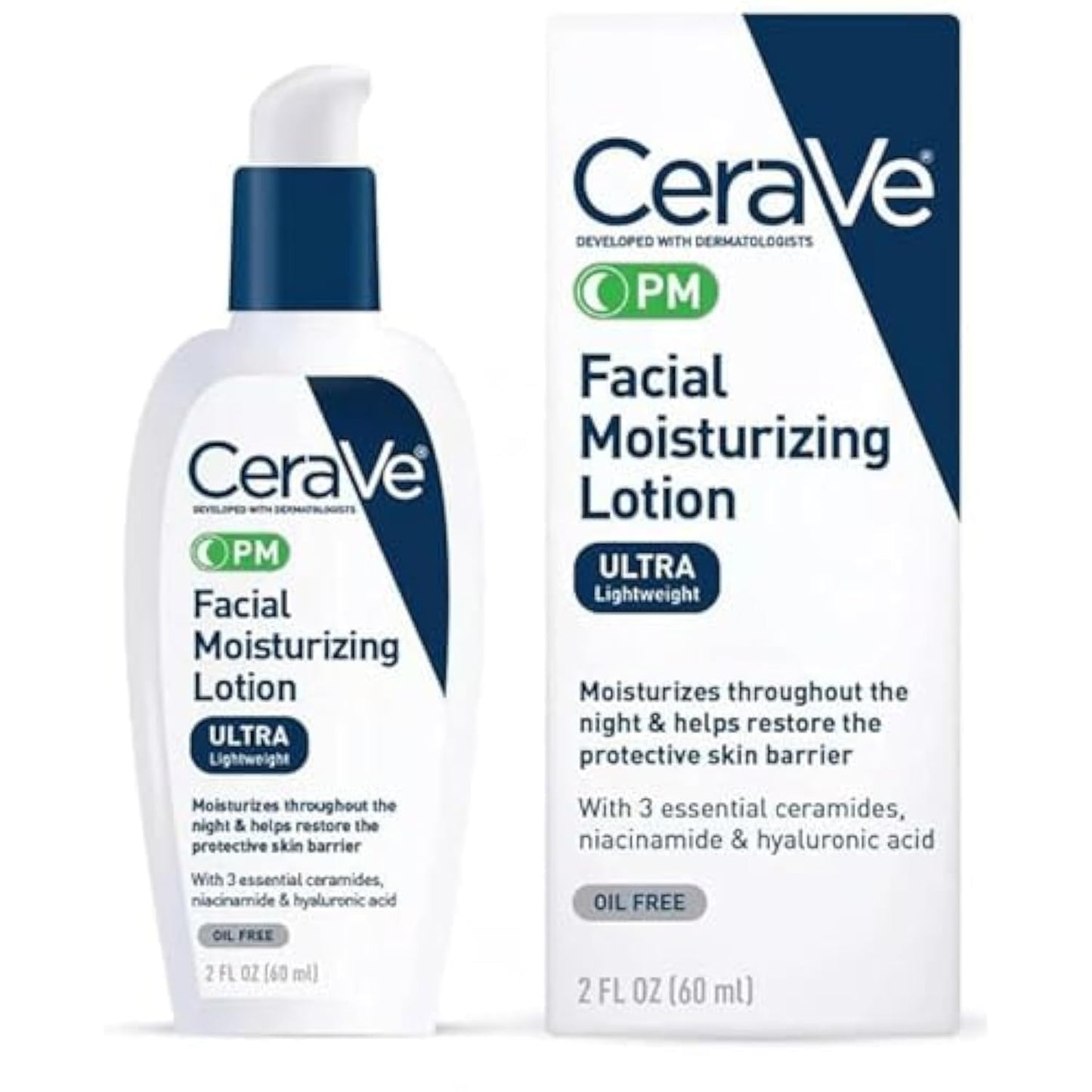 CeraVe PM Facial Moisturizing Lotion - Night Cream with Hyaluronic Acid & Niacinamide | Ultra-Lightweight, Oil-Free, 3 oz
