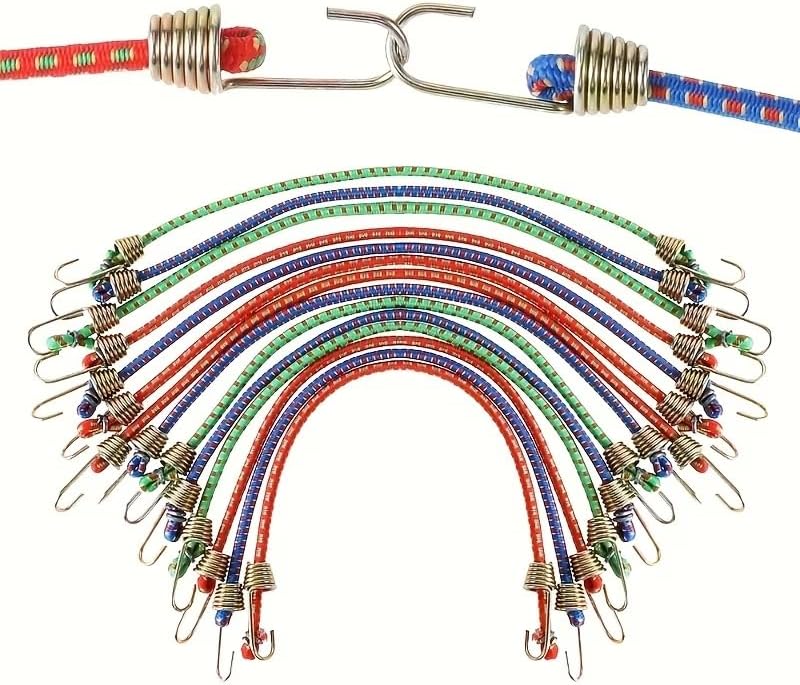 Heavy Duty Bungee Cords - 10 Pack Durable Black Elastic Straps with Metal Hooks for Camping, Cargo Securing & Outdoor Use