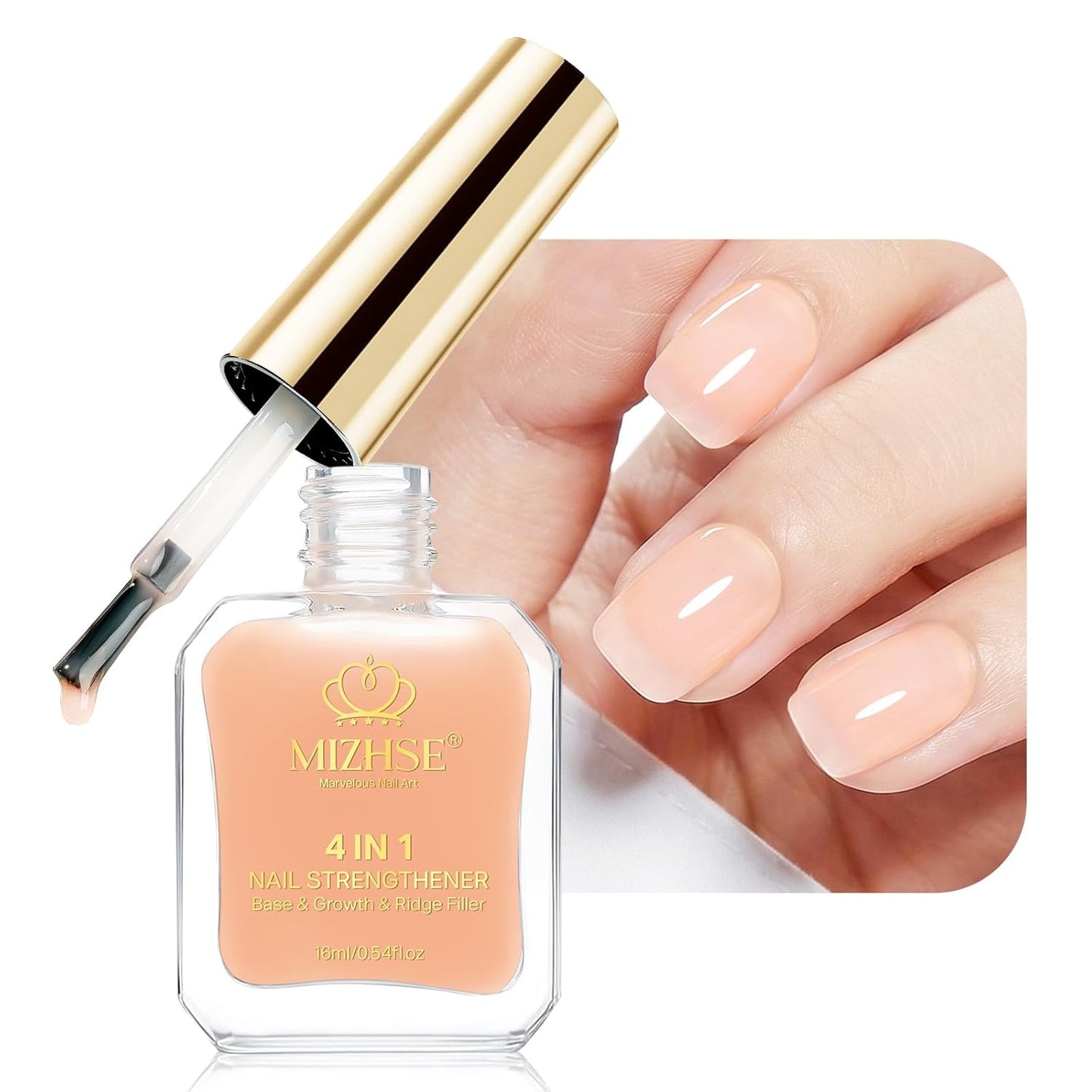 MIZHSE Nail Strengthener & Growth Hardener - Extra Strong Repair for Thin, Damaged Nails | 16ML Pink Ridge Filler