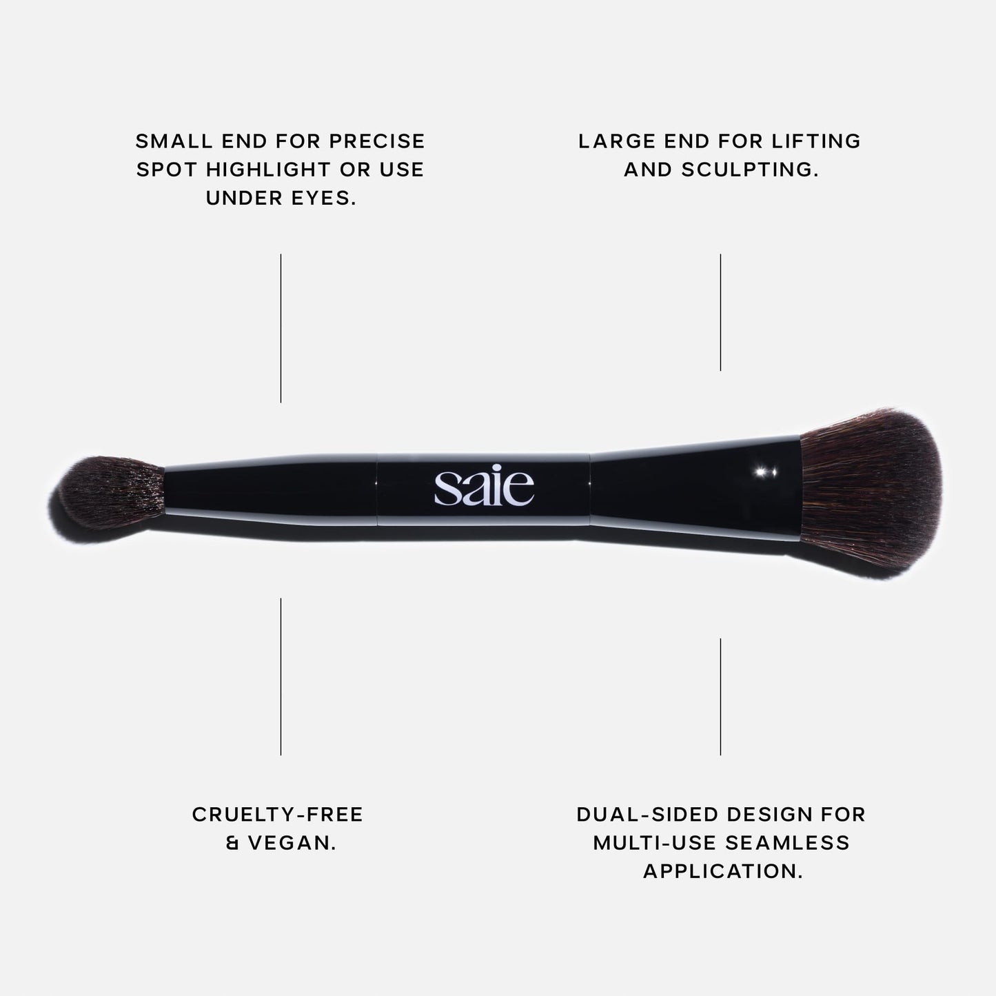 Saie The Double Brush - Dual Ended Makeup Brush For Powder and Cream Formulas - 2 Ultra-Soft Makeup Brushes in 1 for Precise + All-Over Application - Conceal, Highlight, and Sculpt - Vegan (1 Count)