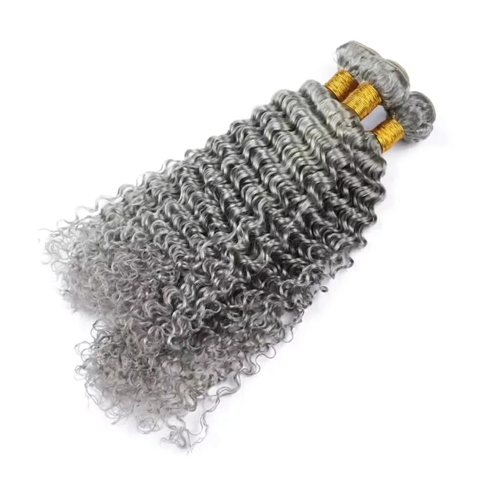 20 22 24 Inch Grey Bundles Human Hair Deep Wave 3 Bundles Brazilian Remy Hair 50 Grams/Bundle 10A Grade Unprocessed Virgin Hairs Silver Grey Deep Wave Bundle Weaves Extensions