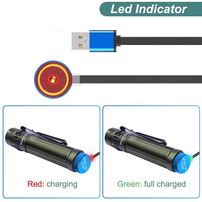Kissmart MCC 3 Charger for Olight Odin/Odin Mini/PL-Pro/Baton3/Warrior Mini2/Perun 2/Seeker 3 Pro/Warrior 3s/Baldr Pro R | Replacement USB Charging Cable for Flashlights (1m/3.3ft)