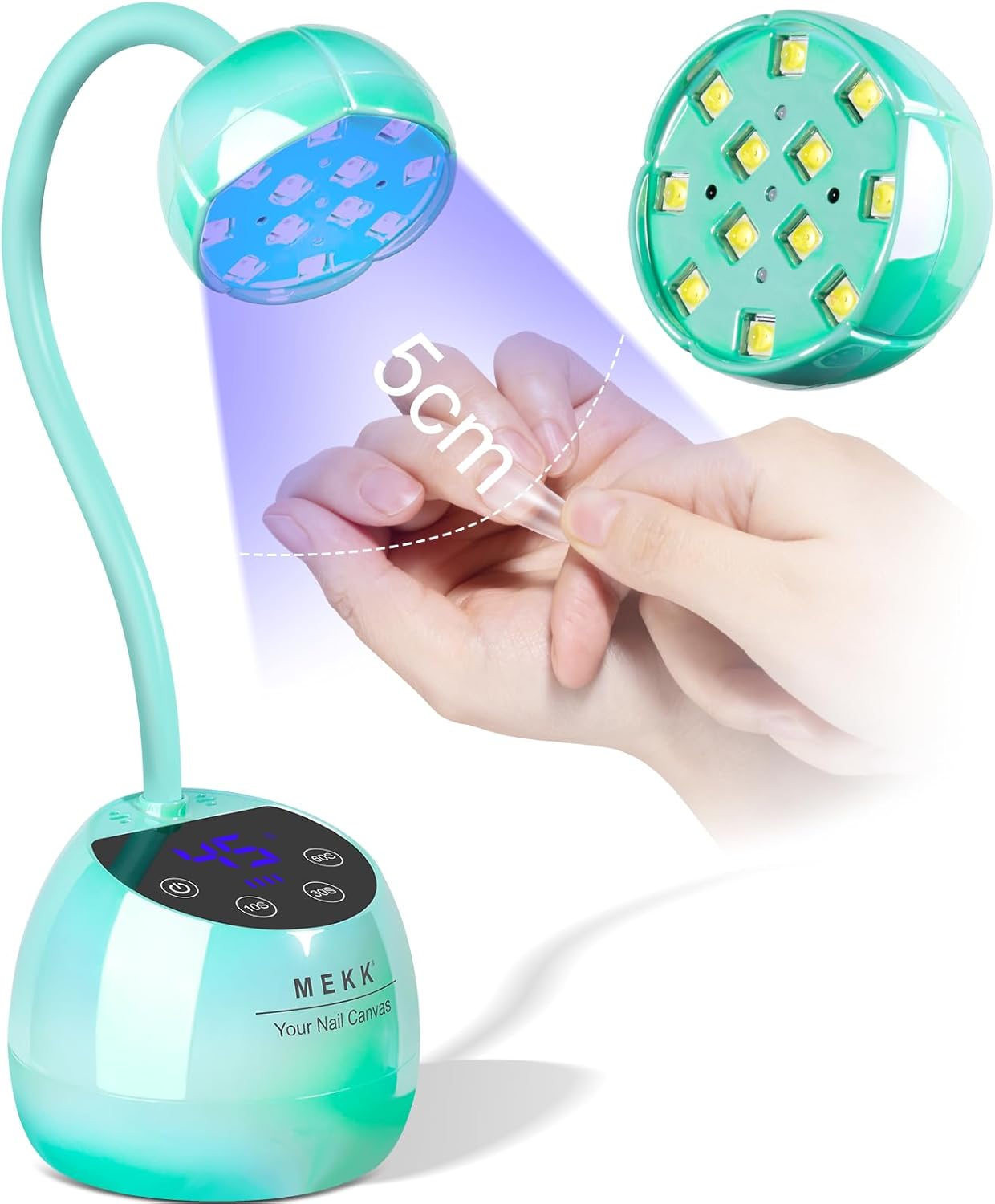 Gooseneck UV LED Nail Lamp - 36W Cordless Mini Light for Gel Nails | Auto Sensor, 4 Timers, Pink Flower Design