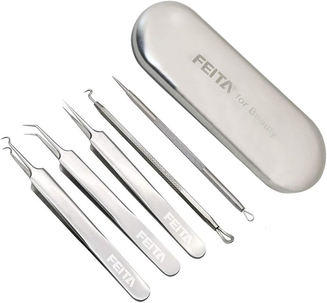 Blackhead Remover Tool Kit - Stainless Comedone Extractor for Acne & Pimples | 4-Piece Silver Set