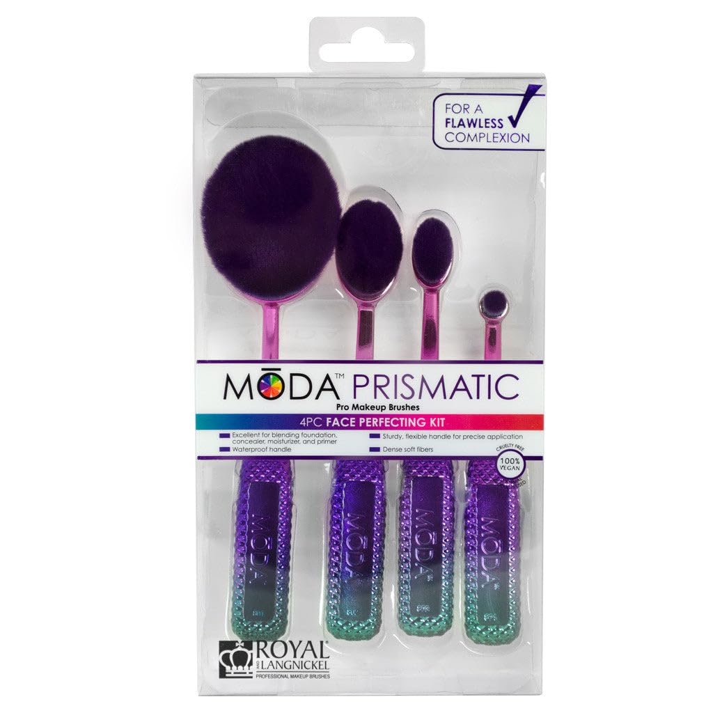 Prismatic 4pc Face Perfecting Makeup Brush Set - Ultra-Soft Synthetic Brushes for Seamless Foundation, Blush & Powder Blending