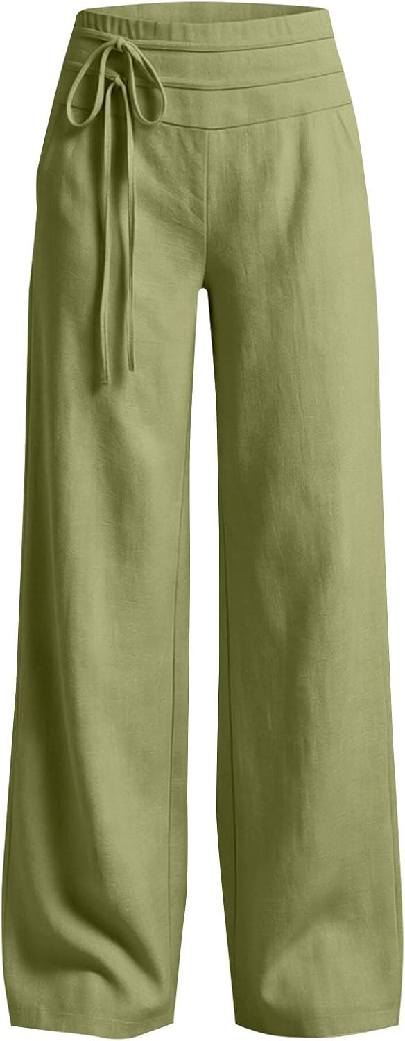 Wide Leg Linen Pants for Women - Loose Flowy Palazzo Trousers | Summer Beach Vacation Outfit