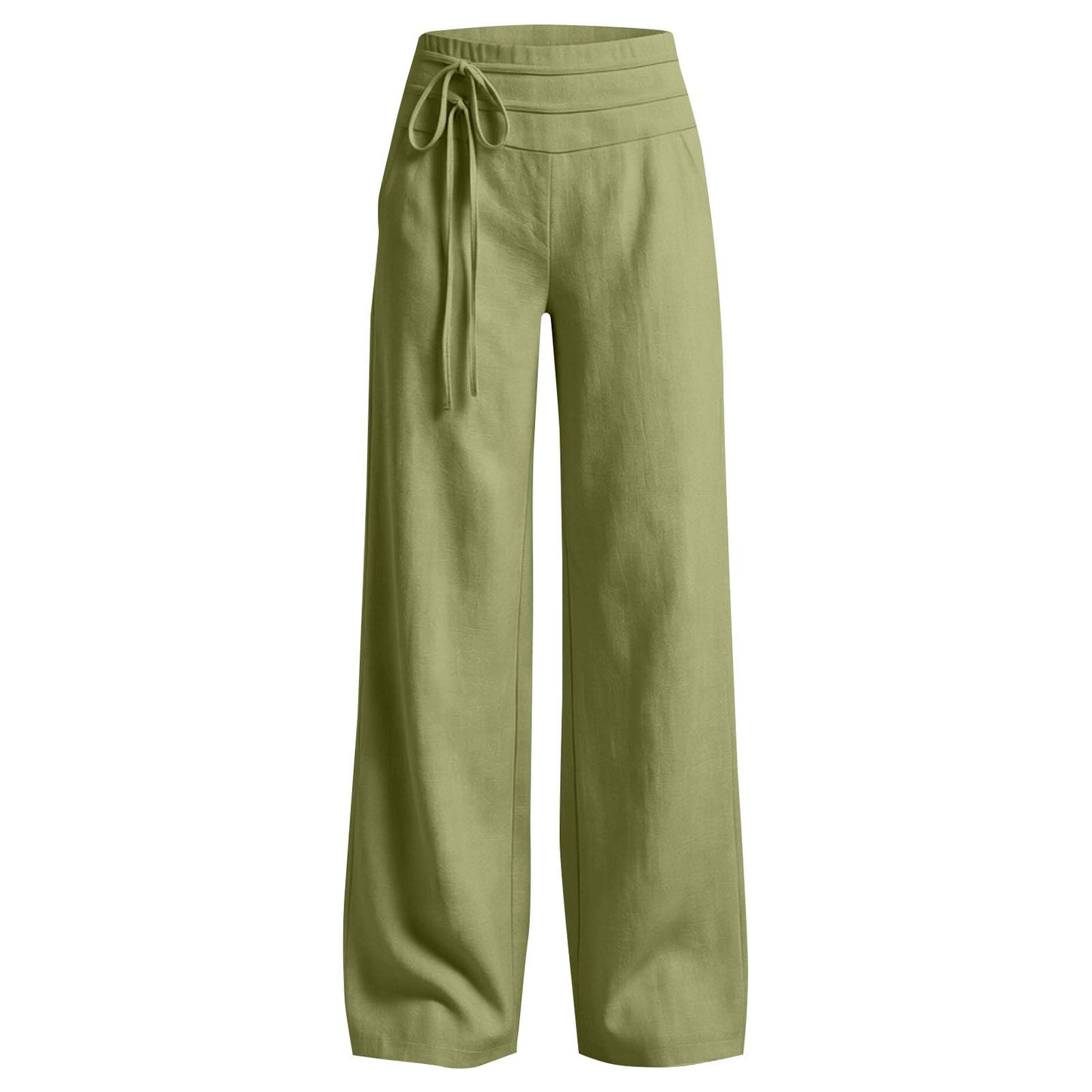 Hvyesh Wide Leg Linen Pants for Women Loose Flowy Palazzo Drawstring Elastic Waist Trousers Summer Beach Vacation Clothes