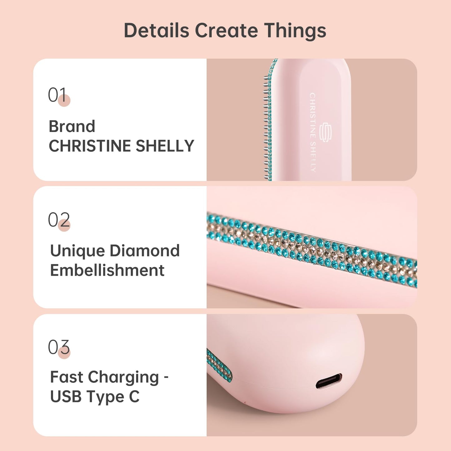 Cordless Hair Straightener Brush, Negative Ion Hot Comb, Anti-Scald Ceramic