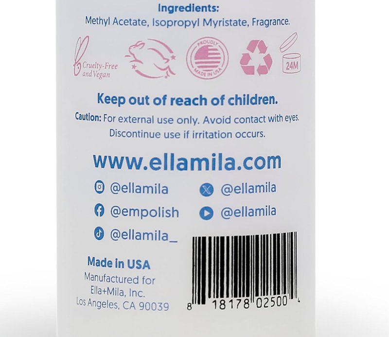 Ella+mila Nail Polish Remover - Gentle Non-Acetone Formula | Nourishing & Vegan, 8oz