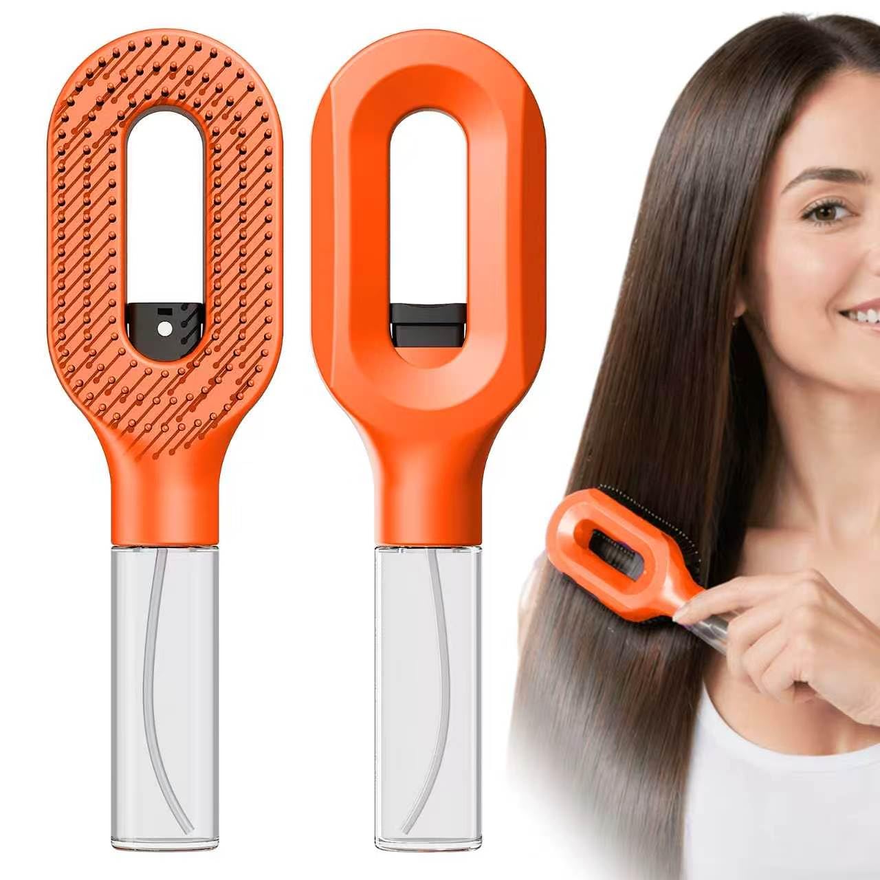 Professional Black Hair Brush with Water Spray - Fine Mist Detangling Tool for Thick Curly Hair | Wet & Dry Styling