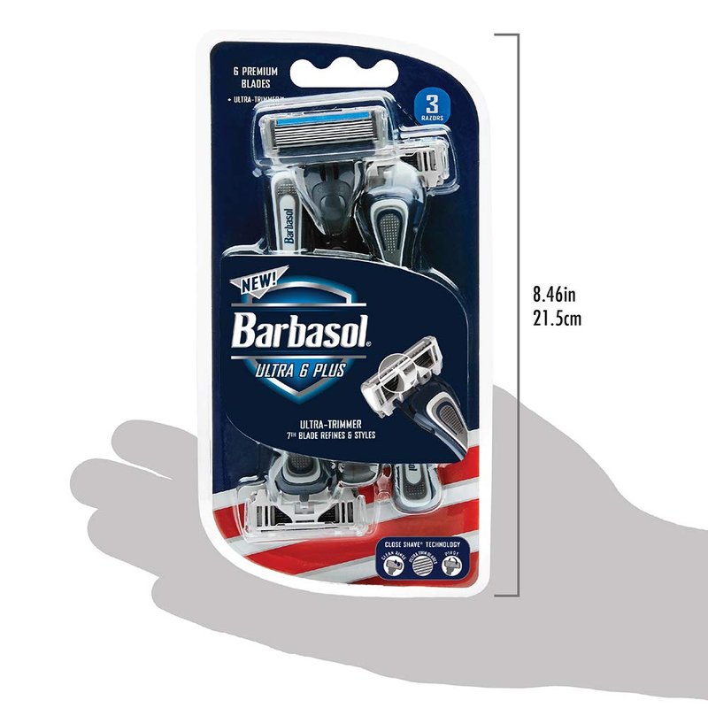 Barbasol Ultra 6 Plus Value Pack | Premium 6-Blade Disposable Razors | Disposable Shaving Razor Bundle | Close Shave Technology, UltraTrimmer 7th Blade, Pivoting Head (1 Pack / 3 Total Razors)