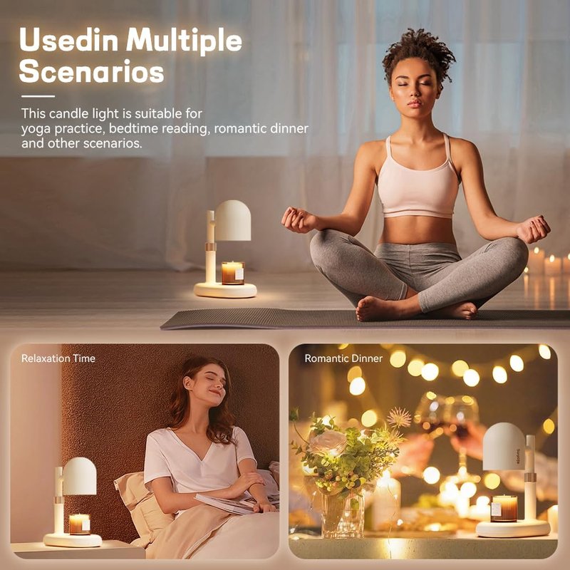 LISUNAR Candle Warmer Lamp with Timer & Dimmer, Adjustable Height Candle Warmer for Jar Candles, Wax Melt Lamp for Home Decor & Gifts, Off White, 2 Bulbs