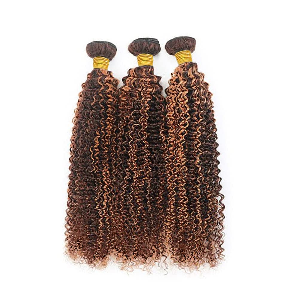 Highlight Human Hair Bundles Light Brown Kinky Curly Bundle 18 20 22 Inch Brazilian Color 30 Human Hair Extensions P4 30 Kinky Curly 3 Bundles