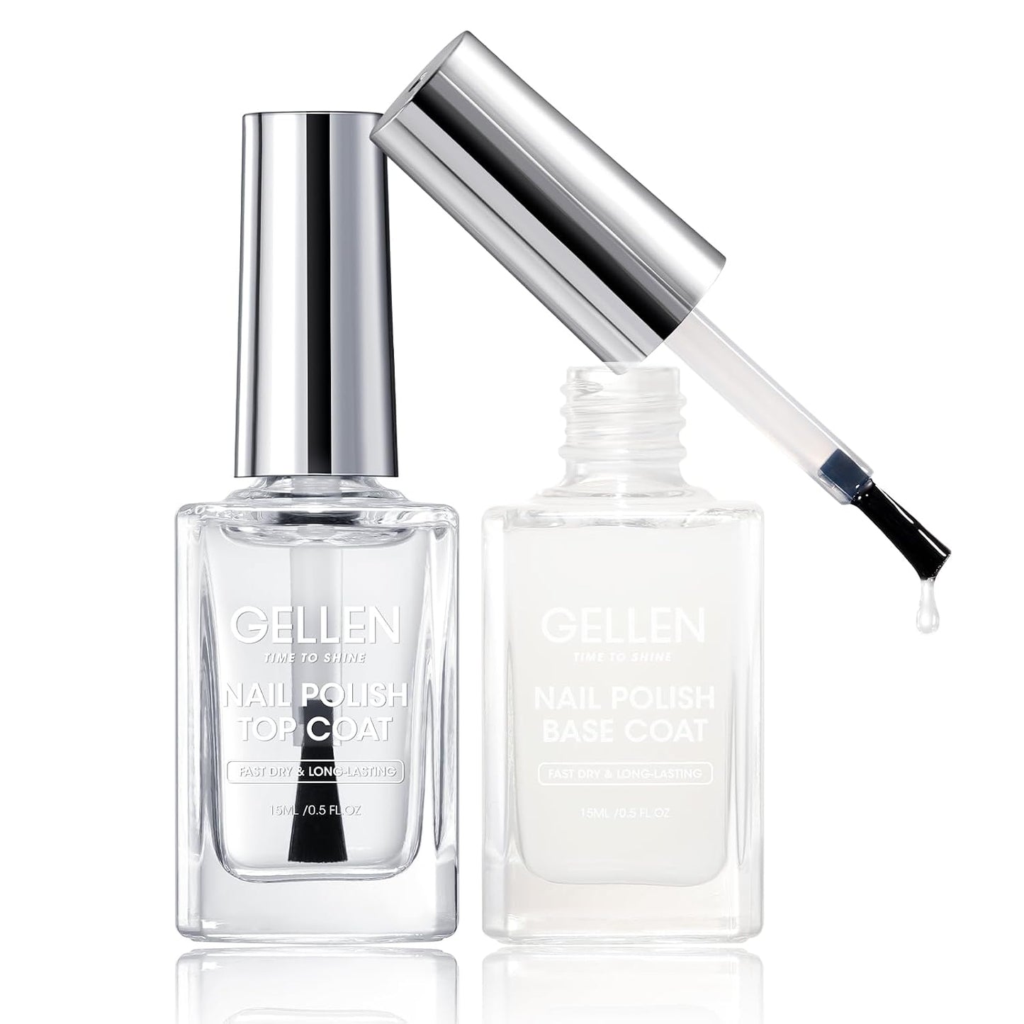 Clear Nail Polish Base & Top Coat - Strengthen Thin Damaged Nails | Quick Dry, No Wipe, Toxin Free