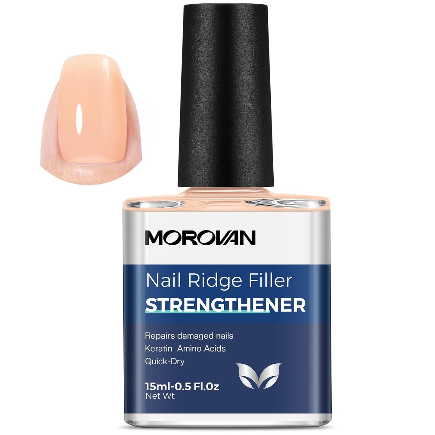 Morovan Nail Strengthener - Keratin Ridge Filler for Thin, Weak Nails | Milky White 15ml
