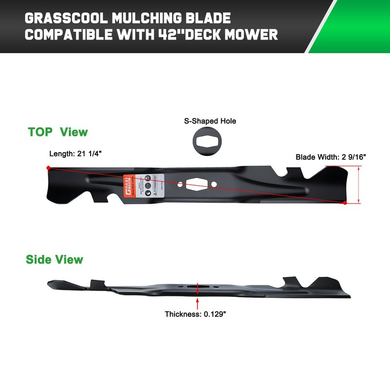 Grasscool 42 inch Mower Blades Replace Cub Cadet 742P05177 for Ultima ZT1 ZT2 Enduro XT1 XT2 LT42 LX42 42''Zero Turn Riding with S Shaped Hole 742-05177 742P05177A-X
