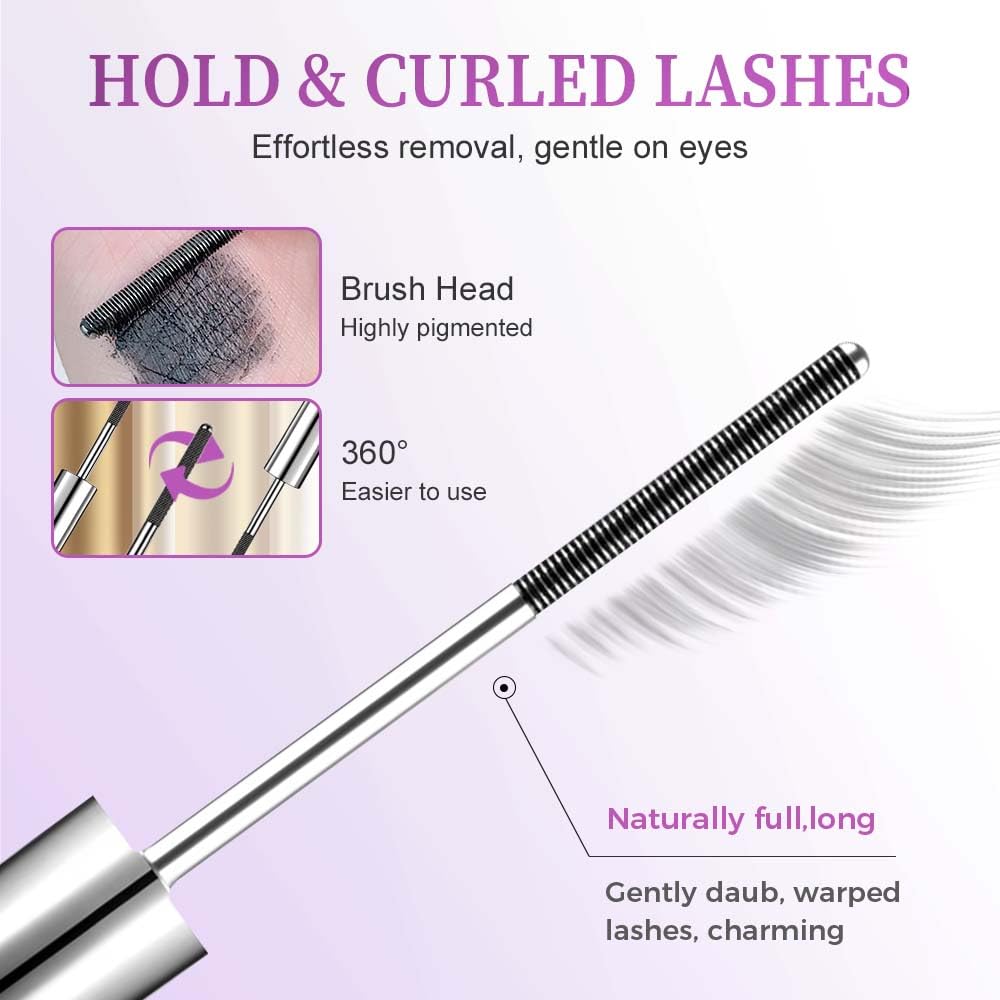 Metal Wand Mascara Waterproof, Steel Tube Eyelash Primer Tubular Mascara, Lash Extensions Tubing Mascara Primer Long Lasting, Eyes Makeup Smudge-Proof Separated Lashes Natural Length (Black + Brown)