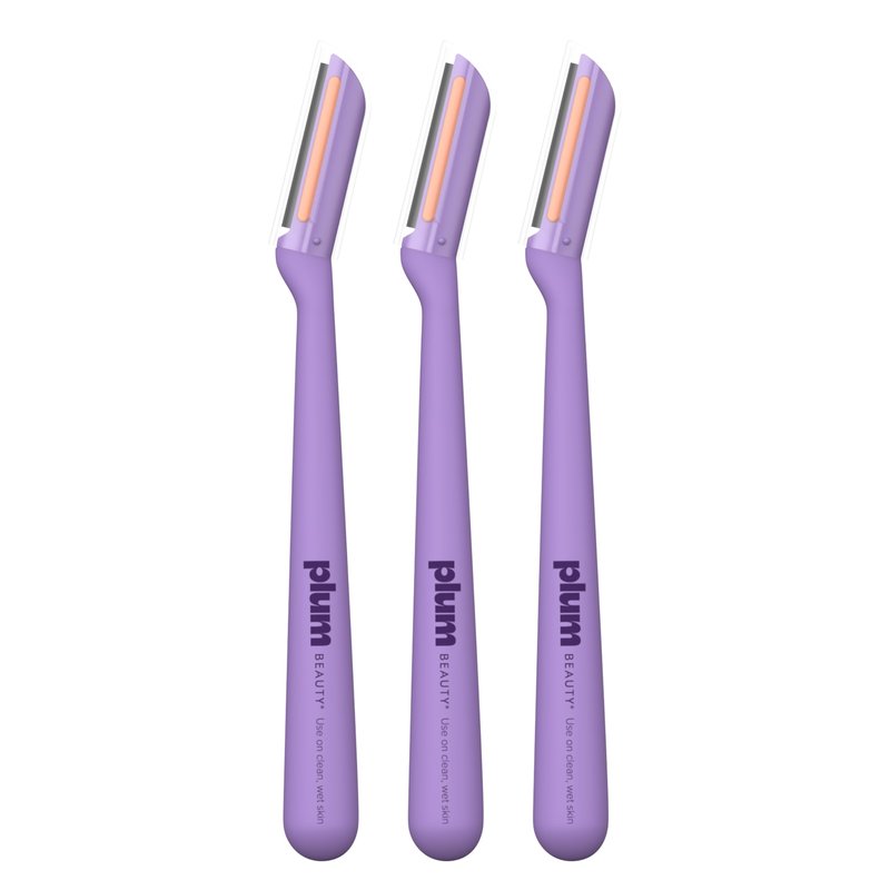 Plum Beauty Vitamin C Dermaplaning Razors (3-Pack) – Infused Facial Razors for Women - Peach Fuzz & Dead Skin Remover - Brightening Vitamin C Strip for Collagen Support & Skincare Absorption