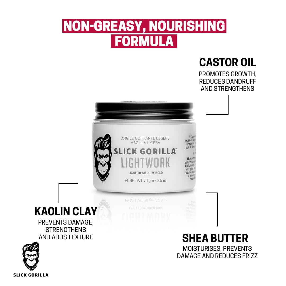 Slick Gorilla Lightwork Matte Hair Clay for Men, Flexible Hold, 2.5 oz