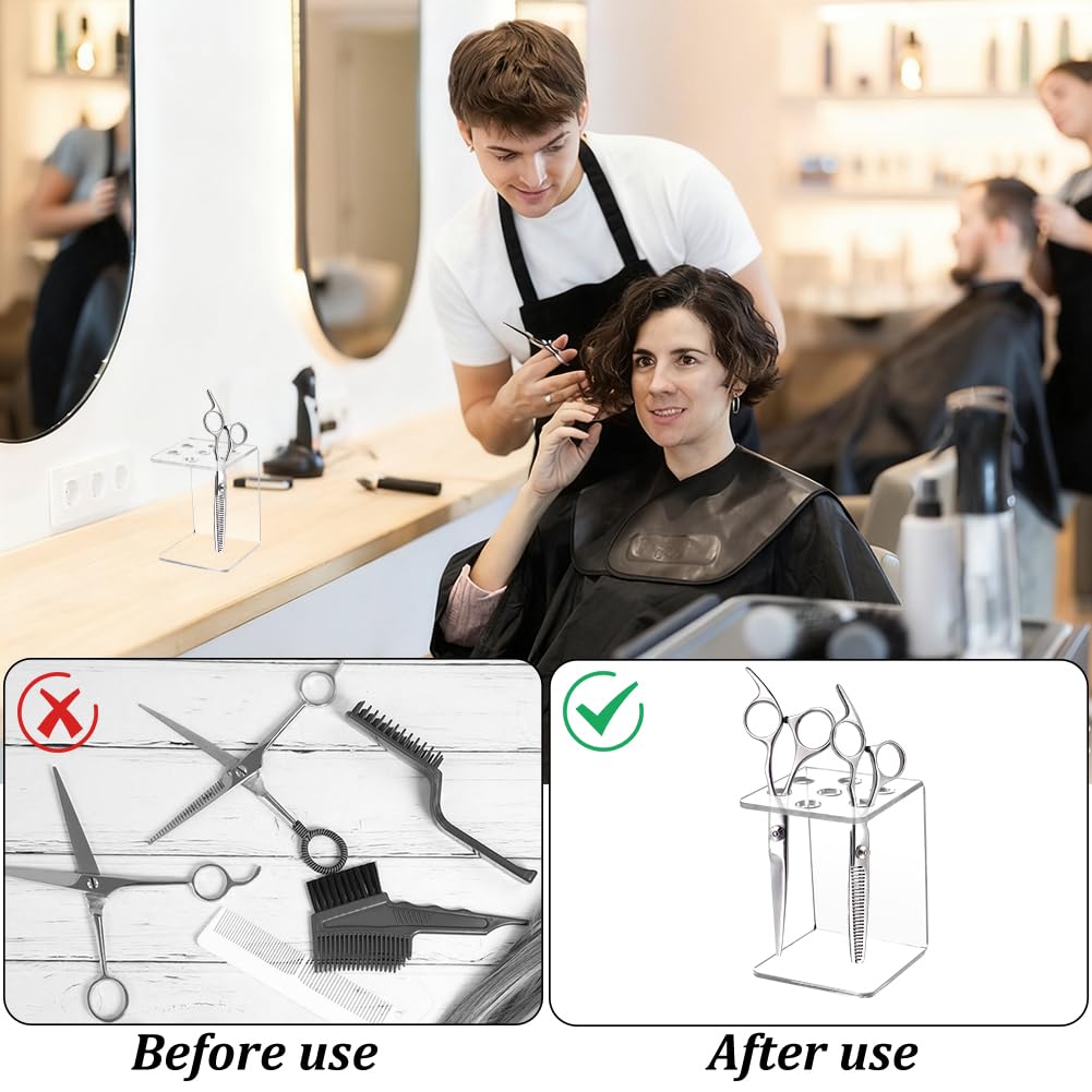 AHANDMAKER 2 Pack Scissor Holder Rack, Acrylic Desktop Organizer Stand for Salon Sewing Barber Shears Organizer Hair Pet Grooming Tools Storage Decoration, Transparent