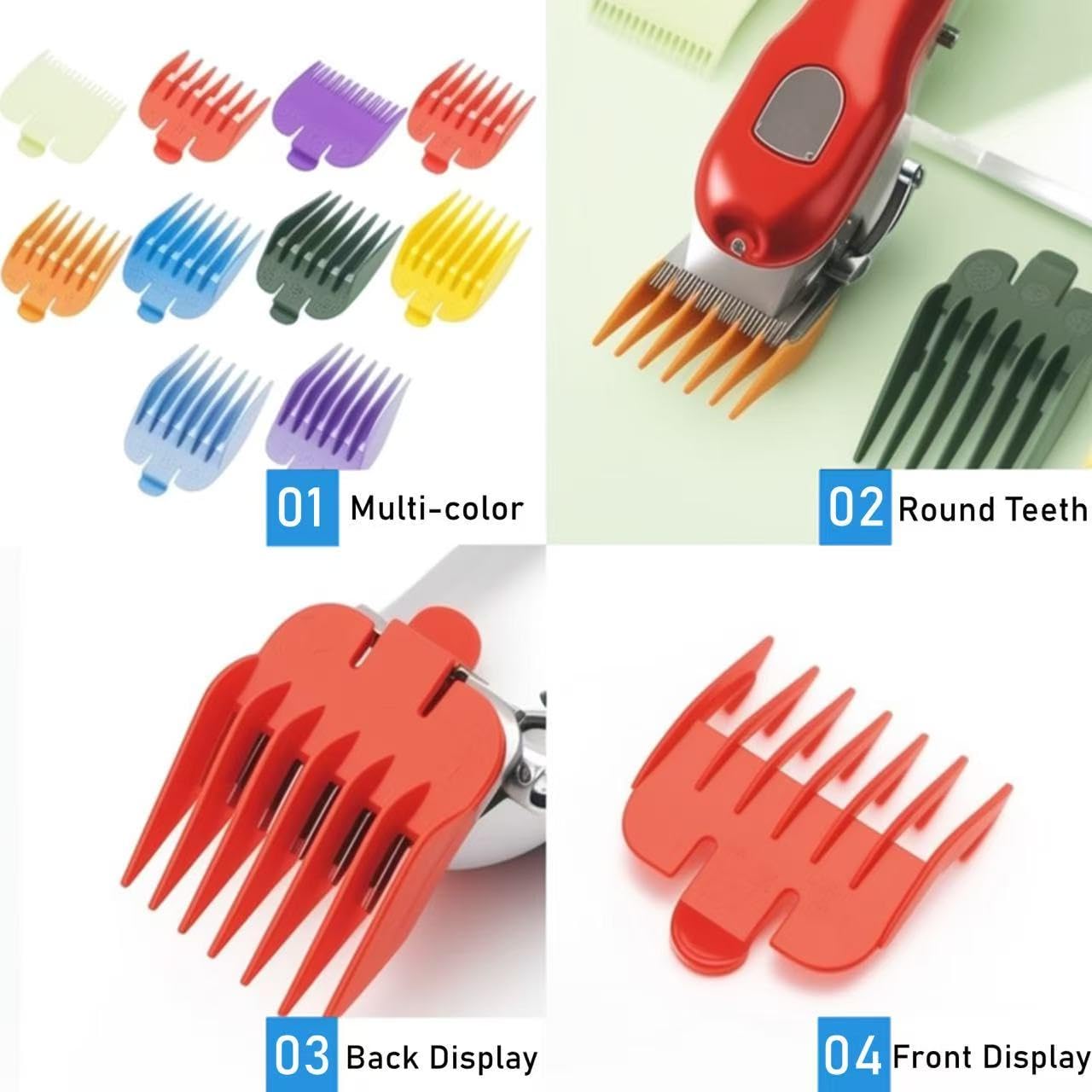 Wahl Clipper Guards Set - 10-Pack Professional Hair Clipper Guards | Multi-Color Coded Guide Combs, Cutting Length 1/16'' to 1''