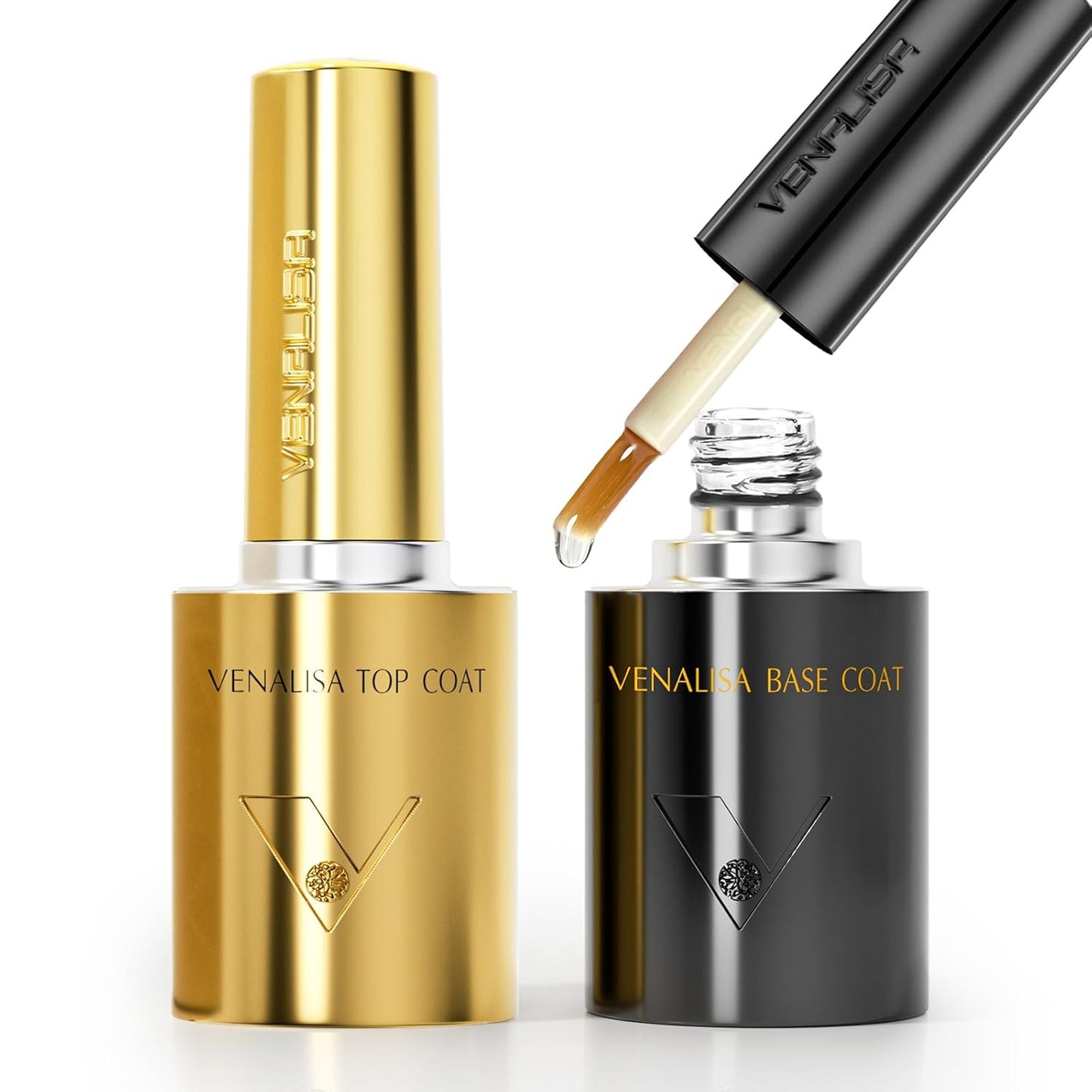VENALISA No Wipe Gel Top Coat Set - High Gloss, Long Lasting Clear Nail Polish | 2 Pcs for Home & Professional Manicure